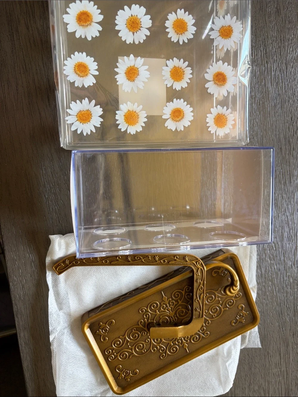 Clear Acrylic Daisy Cosmetic Organizer w/Gold-Tone Tray and Handle-toilet paper